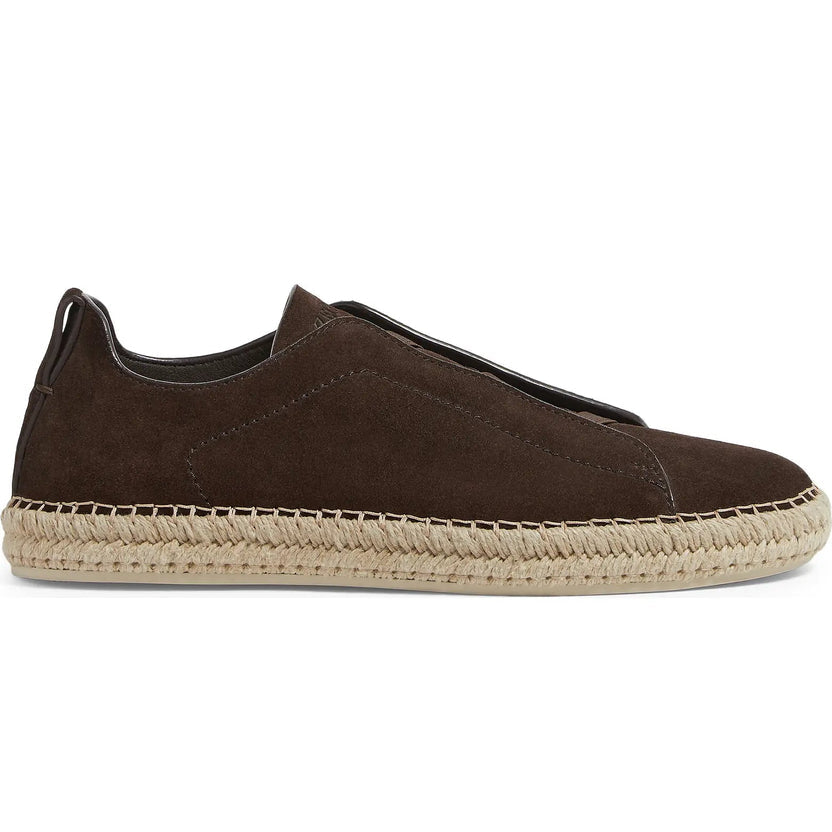 ZEGNA Dark Brown and Beige Suede Triple Stitch Espadrilles