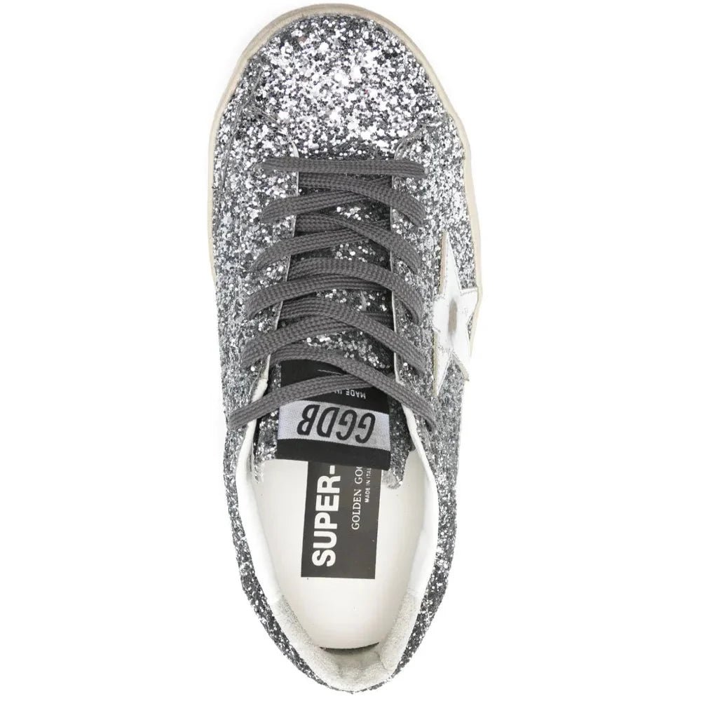 Golden Goose Super Star trainers with glitter upper and silver metallic leather star