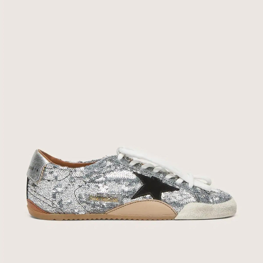 Women's True-Star in silver sequins with black star and silver leather heel tab