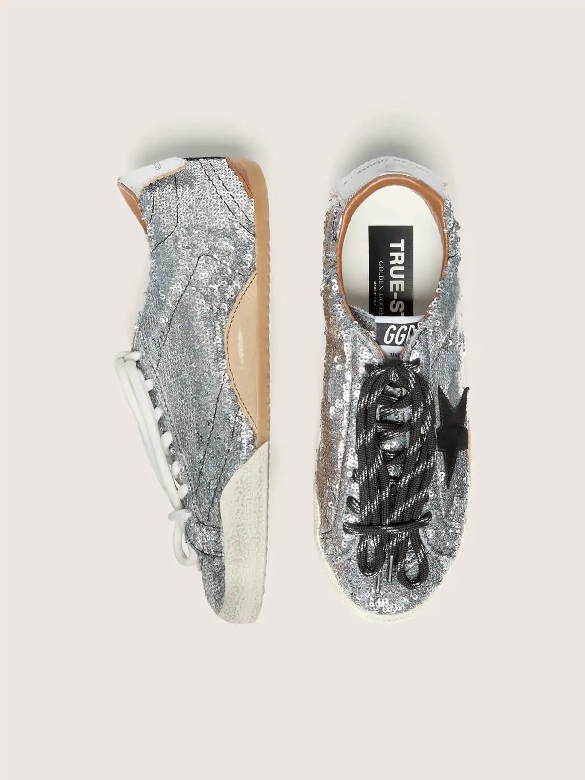 Women's True-Star in silver sequins with black star and silver leather heel tab