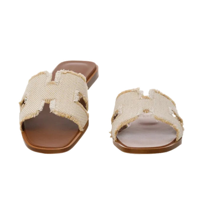 HARD TO FIND HERMES Oran Sandal Beige in Fringed Linen Canvas