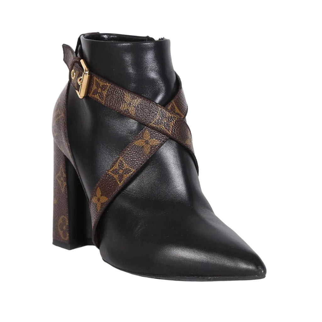 Louis Vuitton Matchmake Calfskin & Monogram Heel Ankle Boots Black