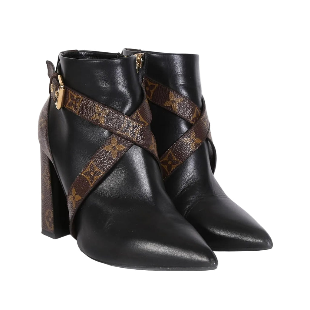 Louis Vuitton Matchmake Calfskin & Monogram Heel Ankle Boots Black