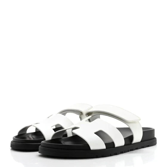 Hermes Calfskin Womens Chypre Sandals White