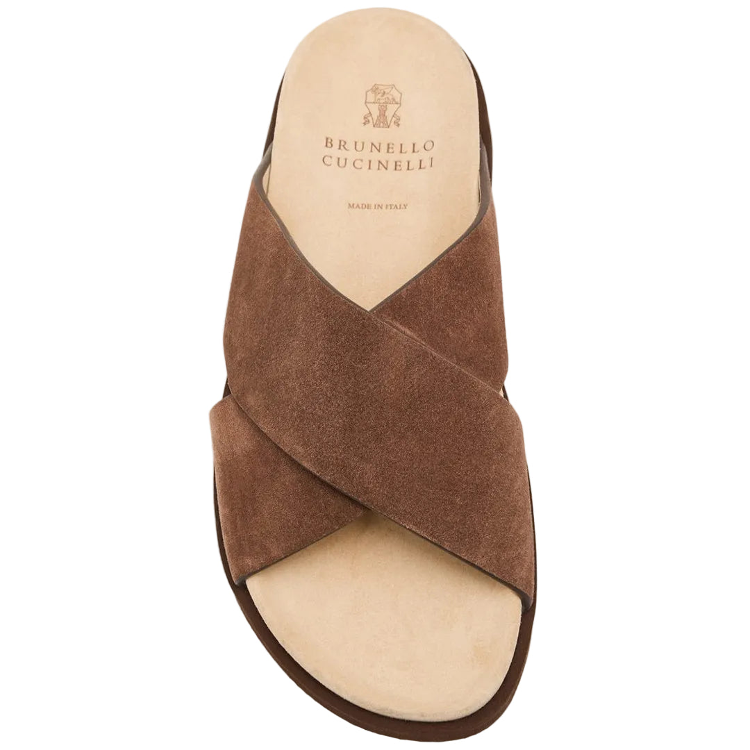 Brunello Cucinelli Brown Suede Crossover Sandals