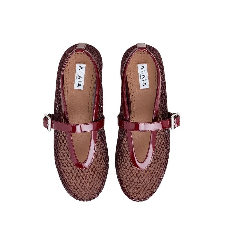 ALAÏA Fishnet Ballet Flats Maroon